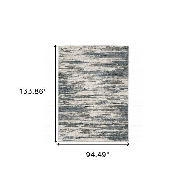 HomeRoots 2' Abstract Power Loom Runner Rug in Blue, Grey, Beige & Brown - Stain-Resistant, Durable Design 8' X 11' 508632