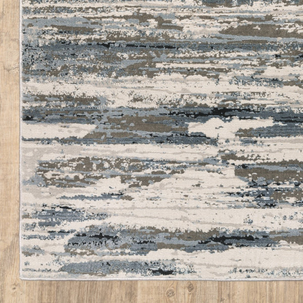 HomeRoots 2' Abstract Power Loom Runner Rug in Blue, Grey, Beige & Brown - Stain-Resistant, Durable Design 8' X 11' 508632