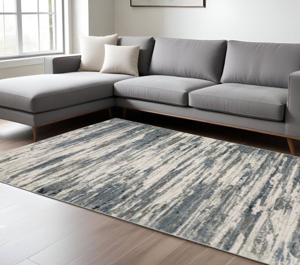 HomeRoots 2' Abstract Power Loom Runner Rug in Blue, Grey, Beige & Brown - Stain-Resistant, Durable Design 10' X 13' 508633