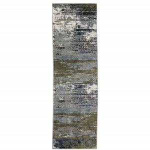 Homeroots 2' X 8' Blue Green Grey Brown And Beige Abstract Power Loom Stain Resistant Runner Rug Blue,Green Polyester 508634