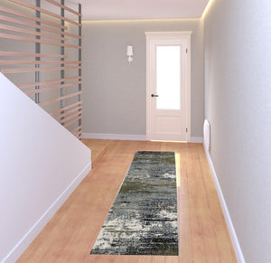 Homeroots 2' X 8' Blue Green Grey Brown And Beige Abstract Power Loom Stain Resistant Runner Rug Blue,Green Polyester 508634