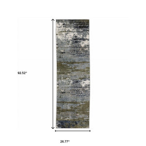 HomeRoots 2' Abstract Multicolor Power Loom Runner Rug - Stain Resistant, Durable, Modern Design for High Traffic Areas Blue/ Green 2'3" x 7'6" 508634