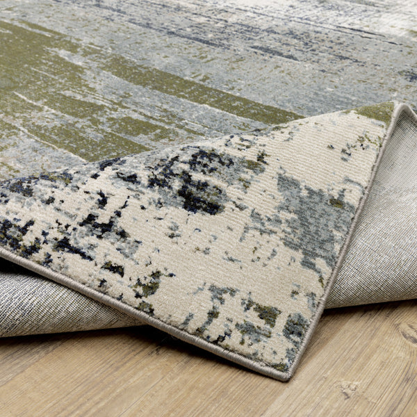 Homeroots 2' X 8' Blue Green Grey Brown And Beige Abstract Power Loom Stain Resistant Runner Rug Blue,Green Polyester 508634