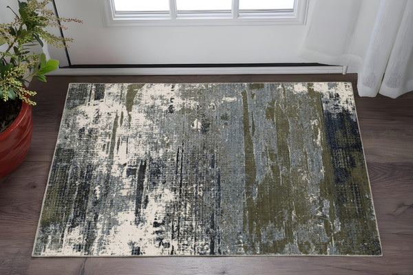 HomeRoots 2' Abstract Multicolor Power Loom Runner Rug - Stain Resistant, Durable, Modern Design for High Traffic Areas 3' x 5' 508635