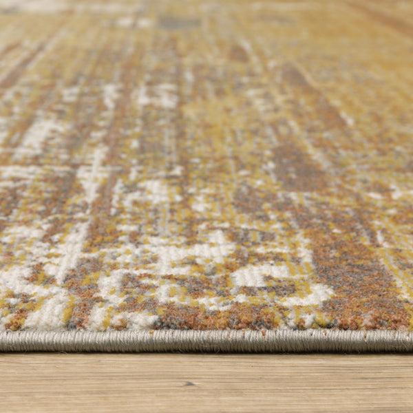 Homeroots 2' X 8' Gold Brown Rust Grey Blue And Beige Abstract Power Loom Stain Resistant Runner Rug Gold,Brown Polyester 508640