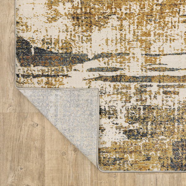 Homeroots 3' X 5' Gold Brown Rust Grey Blue And Beige Abstract Power Loom Stain Resistant Area Rug Gold,Brown Polyester 508641