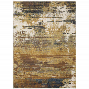 Homeroots 5' X 8' Gold Brown Rust Grey Blue And Beige Abstract Power Loom Stain Resistant Area Rug Gold,Brown Polyester 508642