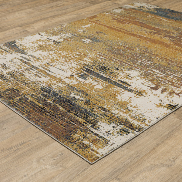 Homeroots 5' X 8' Gold Brown Rust Grey Blue And Beige Abstract Power Loom Stain Resistant Area Rug Gold,Brown Polyester 508642