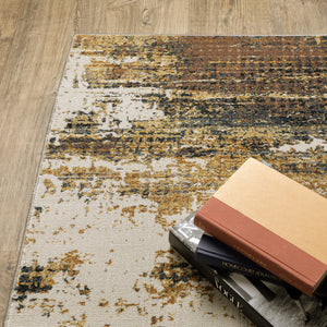 Homeroots 10' X 13' Gold Brown Rust Grey Blue And Beige Abstract Power Loom Stain Resistant Area Rug Gold,Brown Polyester 508645