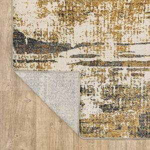 Homeroots 10' X 13' Gold Brown Rust Grey Blue And Beige Abstract Power Loom Stain Resistant Area Rug Gold,Brown Polyester 508645
