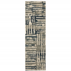 HomeRoots 2' Stylish Blue and Beige Abstract Power Loom Runner Rug - Stain Resistant for High-Traffic Areas 2'3" x 7'6" 508646