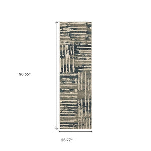 HomeRoots 2' Stylish Blue and Beige Abstract Power Loom Runner Rug - Stain Resistant for High-Traffic Areas 2'3" x 7'6" 508646