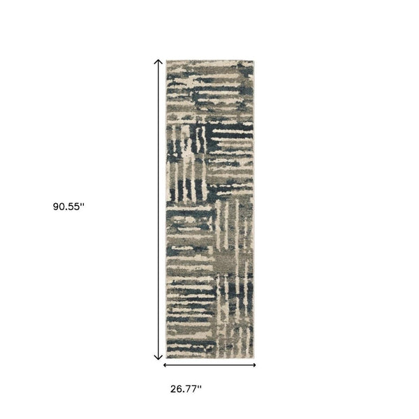 HomeRoots 2' Stylish Blue and Beige Abstract Power Loom Runner Rug - Stain Resistant for High-Traffic Areas 2'3" x 7'6" 508646