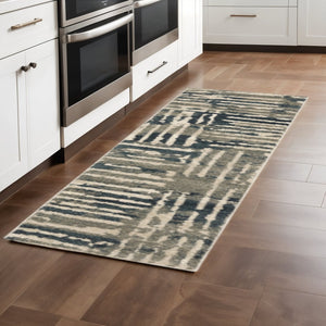 HomeRoots 2' Stylish Blue and Beige Abstract Power Loom Runner Rug - Stain Resistant for High-Traffic Areas 2'3" x 7'6" 508646