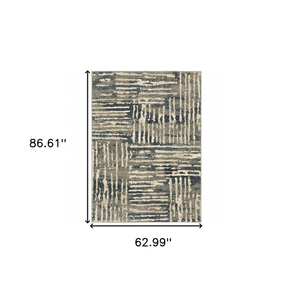 HomeRoots 2' Stylish Blue and Beige Abstract Power Loom Runner Rug - Stain Resistant for High-Traffic Areas 5' X 7' 508649
