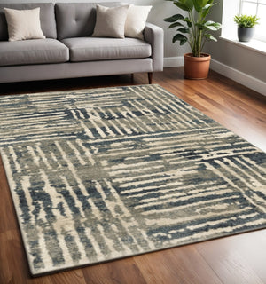 HomeRoots 2' Stylish Blue and Beige Abstract Power Loom Runner Rug - Stain Resistant for High-Traffic Areas 5' X 7' 508649