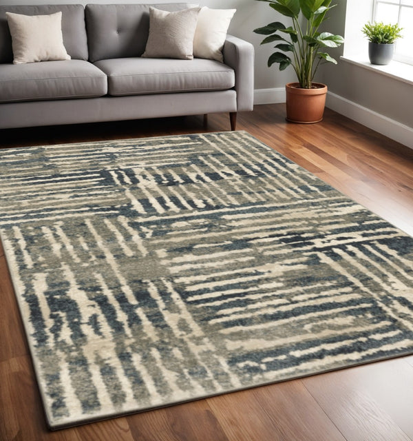 HomeRoots 2' Stylish Blue and Beige Abstract Power Loom Runner Rug - Stain Resistant for High-Traffic Areas 5' X 7' 508649