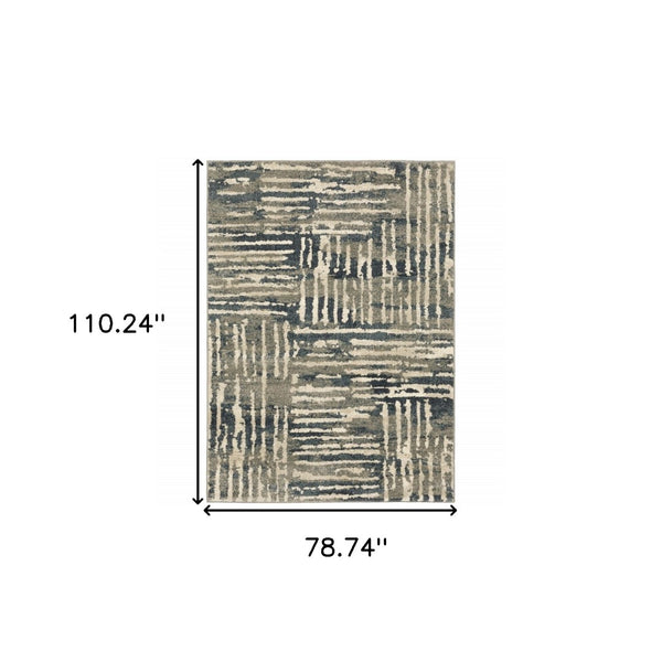 HomeRoots 2' Stylish Blue and Beige Abstract Power Loom Runner Rug - Stain Resistant for High-Traffic Areas 7' X 9' 508650