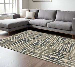HomeRoots 2' Stylish Blue and Beige Abstract Power Loom Runner Rug - Stain Resistant for High-Traffic Areas 8' X 10' 508651