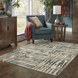 HomeRoots 2' Stylish Blue and Beige Abstract Power Loom Runner Rug - Stain Resistant for High-Traffic Areas 8' X 10' 508651