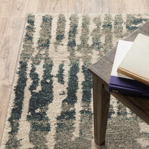 HomeRoots 2' Stylish Blue and Beige Abstract Power Loom Runner Rug - Stain Resistant for High-Traffic Areas 8' X 10' 508651