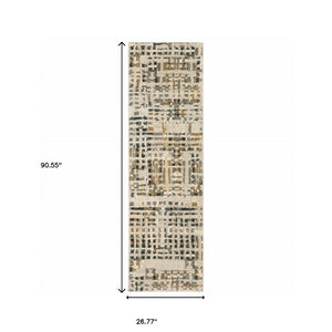 HomeRoots 2' Beige Grey Blues Orange Yellow Ivory Abstract Power Loom Runner Rug - Stain Resistant & Stylish 2'3" x 7'6" 508653