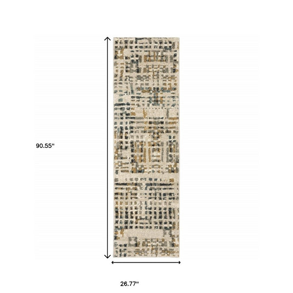 HomeRoots 2' Beige Grey Blues Orange Yellow Ivory Abstract Power Loom Runner Rug - Stain Resistant & Stylish 2'3" x 7'6" 508653