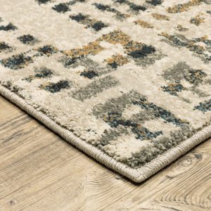 HomeRoots 2' Beige Grey Blues Orange Yellow Ivory Abstract Power Loom Runner Rug - Stain Resistant & Stylish 2'3" x 7'6" 508653