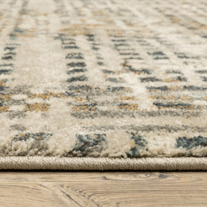 HomeRoots 2' Beige Grey Blues Orange Yellow Ivory Abstract Power Loom Runner Rug - Stain Resistant & Stylish 2'3" x 7'6" 508653