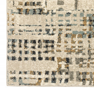 HomeRoots 2' Beige Grey Blues Orange Yellow Ivory Abstract Power Loom Runner Rug - Stain Resistant & Stylish 2'3" x 7'6" 508653