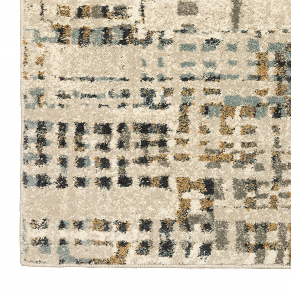 HomeRoots 2' Beige Grey Blues Orange Yellow Ivory Abstract Power Loom Runner Rug - Stain Resistant & Stylish 2'3" x 7'6" 508653