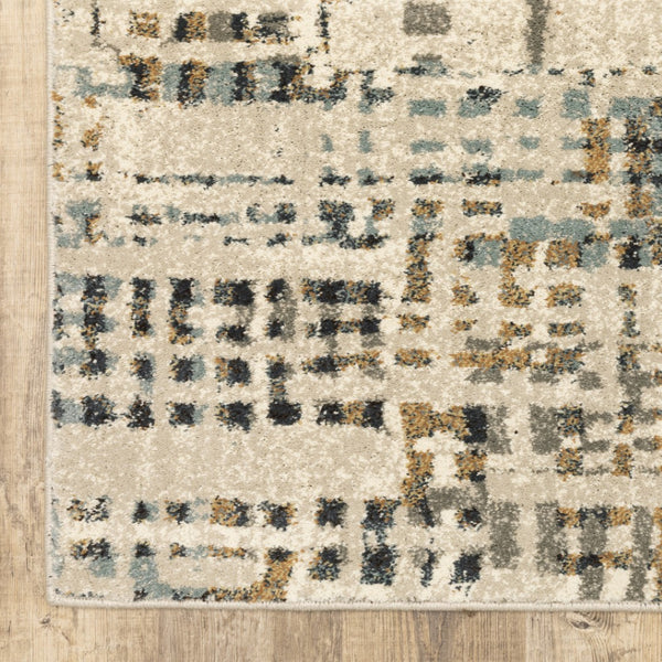 HomeRoots 2' Beige Grey Blues Orange Yellow Ivory Abstract Power Loom Runner Rug - Stain Resistant & Stylish 5' X 7' 508656
