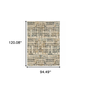 HomeRoots 2' Beige Grey Blues Orange Yellow Ivory Abstract Power Loom Runner Rug - Stain Resistant & Stylish 8' X 10' 508658