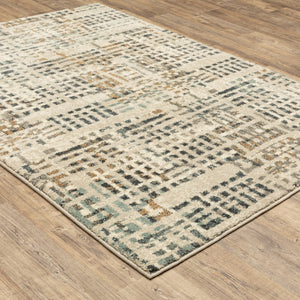 HomeRoots 2' Beige Grey Blues Orange Yellow Ivory Abstract Power Loom Runner Rug - Stain Resistant & Stylish 8' X 10' 508658