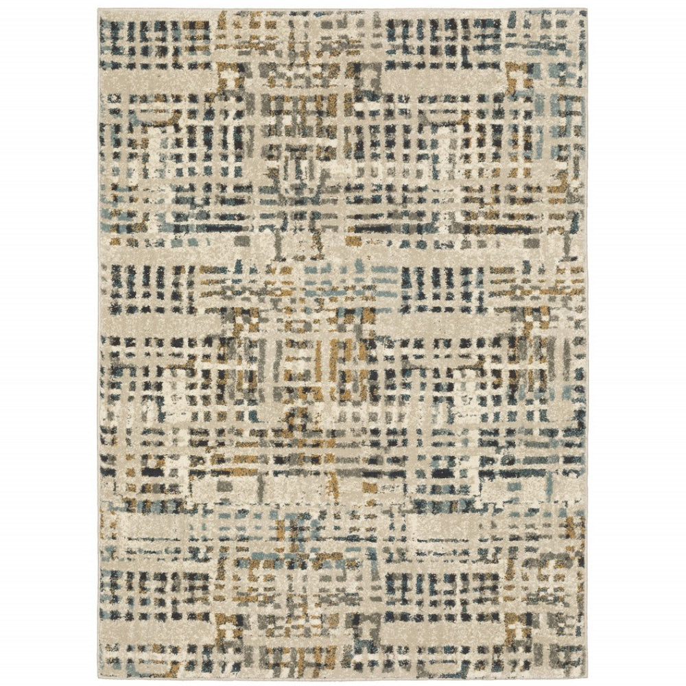 HomeRoots 2' Beige Grey Blues Orange Yellow Ivory Abstract Power Loom Runner Rug - Stain Resistant & Stylish 10' X 13' 508659