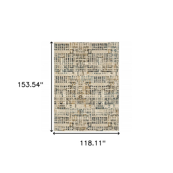 HomeRoots 2' Beige Grey Blues Orange Yellow Ivory Abstract Power Loom Runner Rug - Stain Resistant & Stylish 10' X 13' 508659
