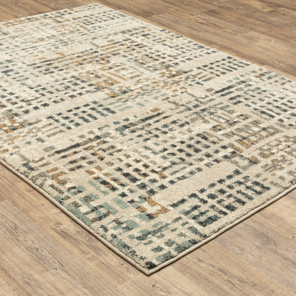 HomeRoots 2' Beige Grey Blues Orange Yellow Ivory Abstract Power Loom Runner Rug - Stain Resistant & Stylish 10' X 13' 508659