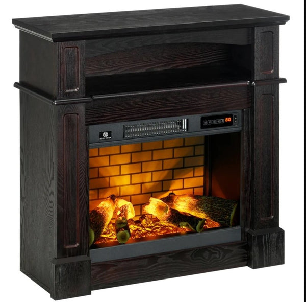 English Elm Fireplace Electric Mantel Cabinet with Realistic Led Log Flame for Living Spaces T3971P416102