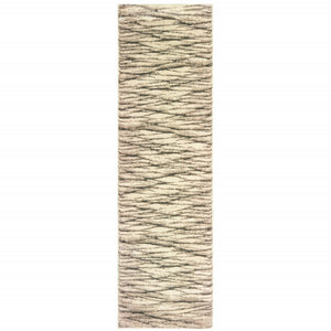 HomeRoots 2' Elegant Ivory Sand and Ash Abstract Runner Rug - Stain Resistant, Ideal for Busy Households 2'3" x 7'6" 508660