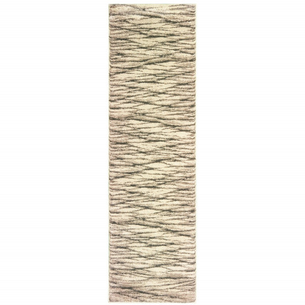 HomeRoots 2' Elegant Ivory Sand and Ash Abstract Runner Rug - Stain Resistant, Ideal for Busy Households 2'3" x 7'6" 508660