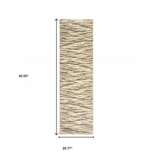 HomeRoots 2' Elegant Ivory Sand and Ash Abstract Runner Rug - Stain Resistant, Ideal for Busy Households 2'3" x 7'6" 508660