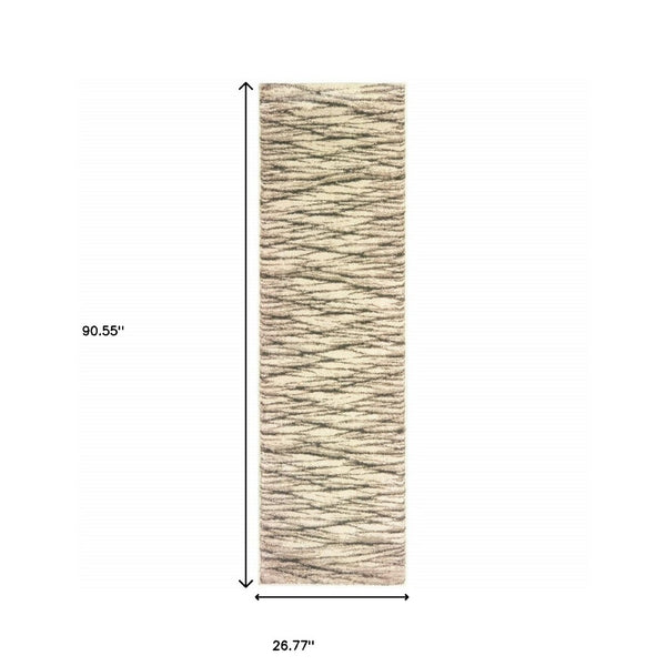 HomeRoots 2' Elegant Ivory Sand and Ash Abstract Runner Rug - Stain Resistant, Ideal for Busy Households 2'3" x 7'6" 508660