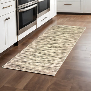 HomeRoots 2' Elegant Ivory Sand and Ash Abstract Runner Rug - Stain Resistant, Ideal for Busy Households 2'3" x 7'6" 508660