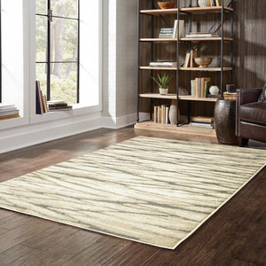 HomeRoots 2' Elegant Ivory Sand and Ash Abstract Runner Rug - Stain Resistant, Ideal for Busy Households 4' X 6' 508662