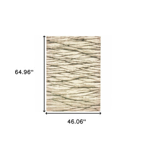 HomeRoots 2' Elegant Ivory Sand and Ash Abstract Runner Rug - Stain Resistant, Ideal for Busy Households 4' X 6' 508662