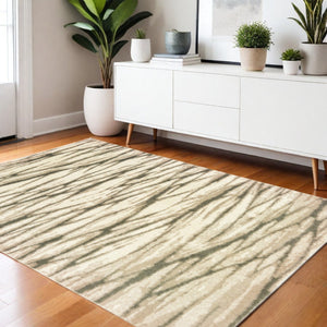 HomeRoots 2' Elegant Ivory Sand and Ash Abstract Runner Rug - Stain Resistant, Ideal for Busy Households 4' X 6' 508662