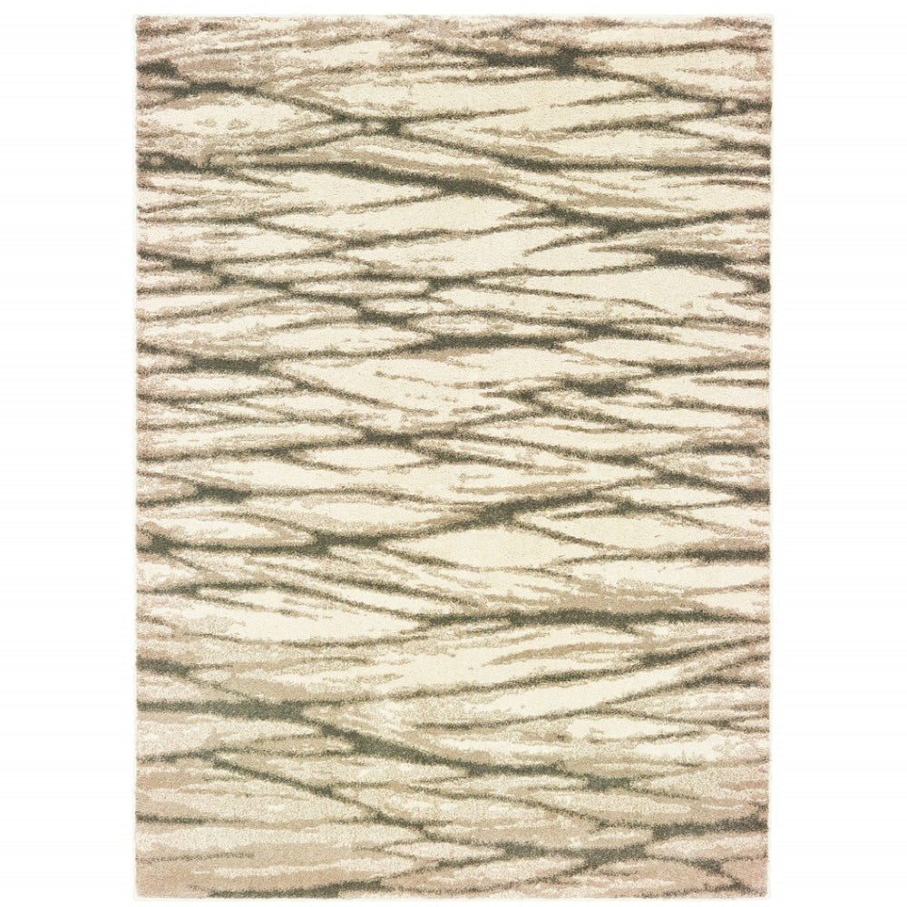 HomeRoots 2' Elegant Ivory Sand and Ash Abstract Runner Rug - Stain Resistant, Ideal for Busy Households 5' X 7' 508663