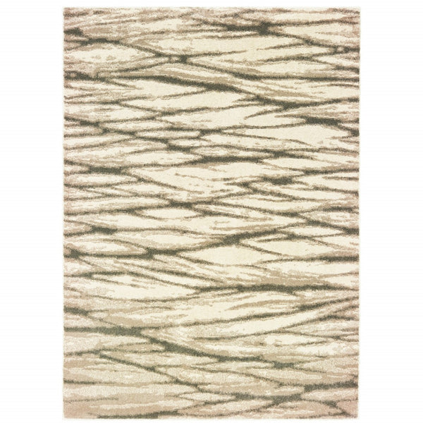 HomeRoots 2' Elegant Ivory Sand and Ash Abstract Runner Rug - Stain Resistant, Ideal for Busy Households 5' X 7' 508663