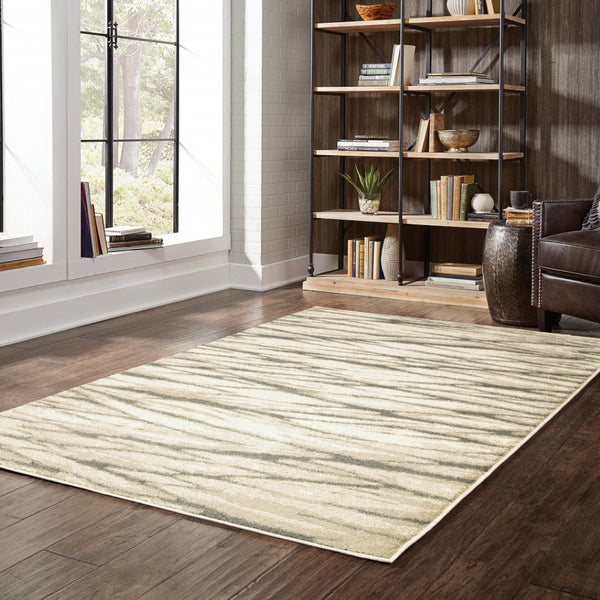 HomeRoots 2' Elegant Ivory Sand and Ash Abstract Runner Rug - Stain Resistant, Ideal for Busy Households 5' X 7' 508663