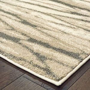 HomeRoots 2' Elegant Ivory Sand and Ash Abstract Runner Rug - Stain Resistant, Ideal for Busy Households 5' X 7' 508663